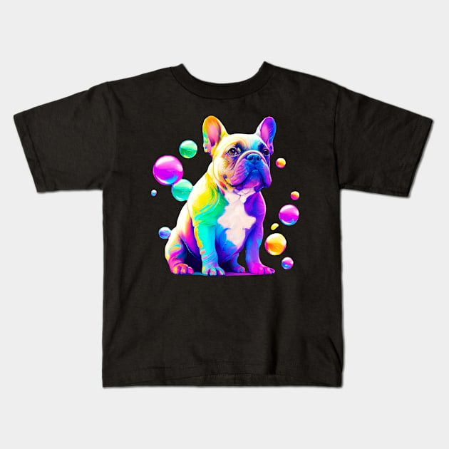 French Bulldog Colorful Art Bubbles Painting Kids T-Shirt by qminati